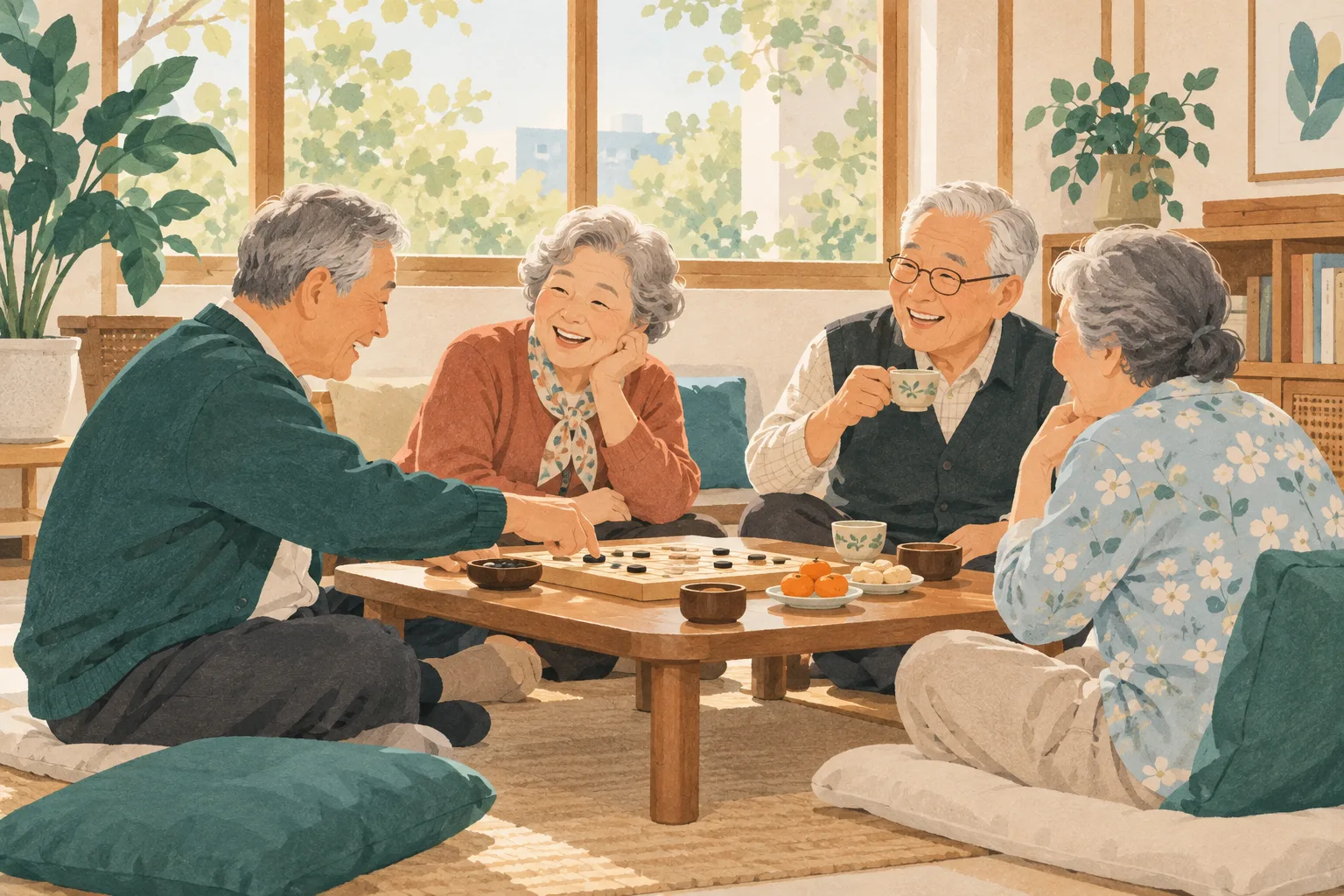 경로당·마을회관 분류 안내 일러스트. 실제 시설 사진이 아닙니다.